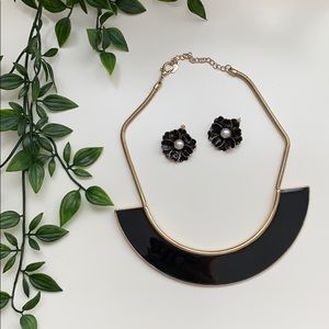 Black and gold necklace & earrings